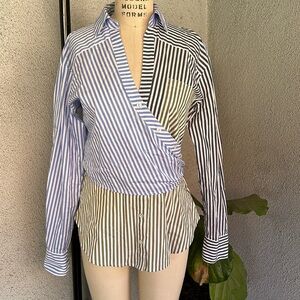 VERONICA BEARD | Striped Assymetrical Button Down Top